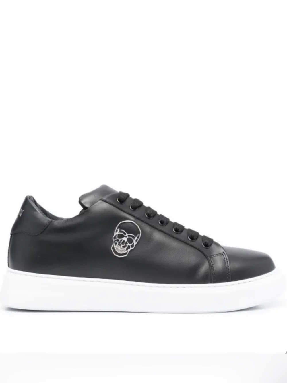 Philipp Plein Black Leather Low-Top Sneakers with Metal Skull